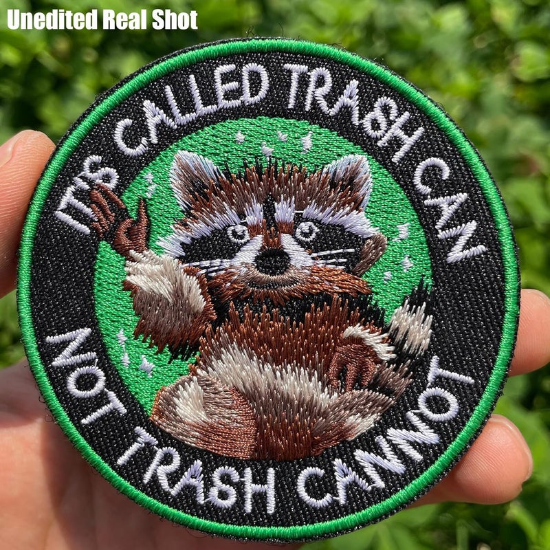 FengechoCstm Funny “It’s Called Trash Can, Not Trash Cannot” Meme 3-Inch Embroidered Raccoon Morale Patch - Hook & Loop Patch for Backpacks, Patch Wall, Hats, Dog Vests, Jackets, Lunch Bags - 1 Pc - Image 2